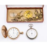 A plated open faced pocket watch along with a hold plated Waltham hunter pocket watch (wear and tear
