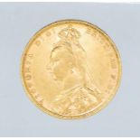 An 1891 Victoria "Jubilee bust" gold sovereign, London mint.