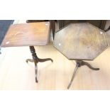 Two small tripod tables, comprising mahogany tripod table with a square top and an octagonal