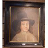 British School 19th Century copy of a portrait of 17th Century man in Pilgrim Hat oil on canvas,