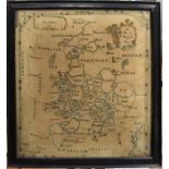 A sampler of England & wales framed map by Ann Ambler 1785, size approx 50 x 55cm Condition