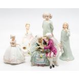 A collection of lady figures by SBC, a Continental figure and Royal Doulton figure by Peggy Davies