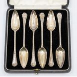 A matched set of six George V silver grapefruit spoons, London, 1926 & 27 cased, 3 ozt  CR: some