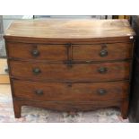 An early Victorian bow fronted mahogany chest of drawers, fitted with two short over two long