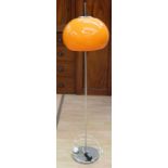 A 1970's floor standing lamp with metal base, and orange plastic 'flexi' shade, height approx.