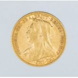 An 1896 Victoria "Veiled bust" gold sovereign, London mint.