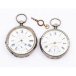 Two silver open faced pocket watches, white enamel dials, comprising one by J.G graves Sheffield,