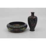 A Chinese cloisonne censer, late Qing or Republic period, of rounded form and worked with