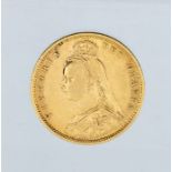 An 1892 Victoria "Jubilee bust" gold half sovereign, London mint.