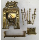 Dolls house dolls and accessories. Large quantity to include brass fire place with companion set.