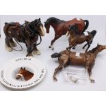 A collection of Beswick figures including a shire horse stallion, in matt, Arab horse, another