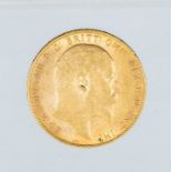 A 1907 Edward VII gold sovereign, London mint.