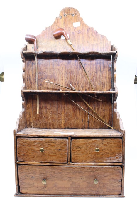 18th Century oak home made three drawer pipe stand with brass handles *** Provenance: from the