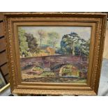 Gill Rockingham, The Bridge Otherton, oil on board, pallet knife, signed to lower right, dated 1950,