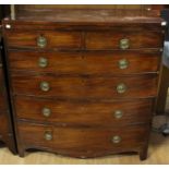 An early Victorian mahogany bow fronted chest of drawers, circa 1840, fitted with two short over