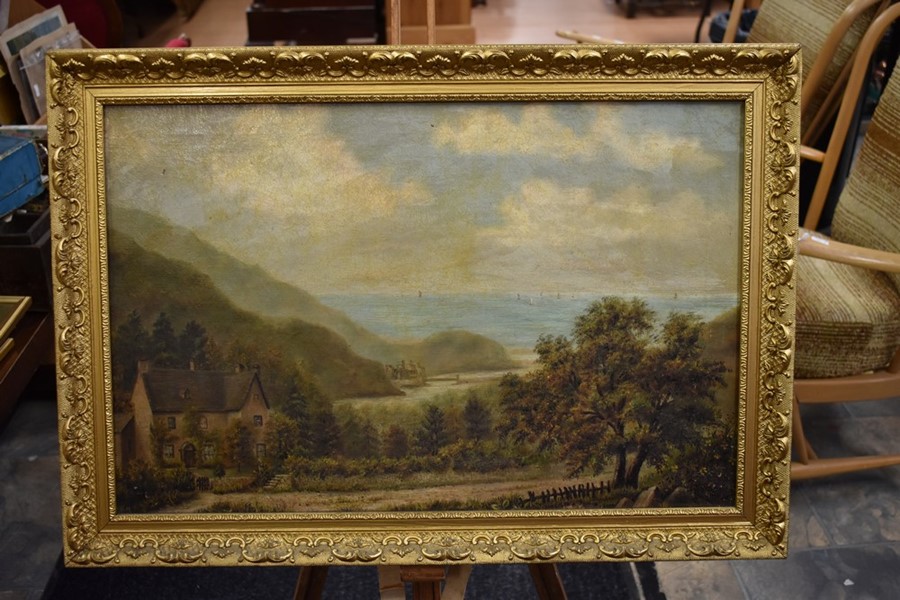 British School, 19th century, Cottage by the Estuary, unsigned, approx 39cm x 60cm; and a