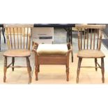 A pair of late 19th Century ash and elm seated Windsor chairs, together with an Edwardian piano