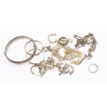 Silver chains, bracelets, christening bracelets, rings, total gross weight approx 103gms / 3.31ozt