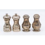 A pair of George V larger pear shaped silver pepper pots, London, circa 1918, 6.90 ozt, marks rubbed