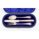 A Victorian silver Christening set, with foliate engraved decoration to each implement, Sheffield