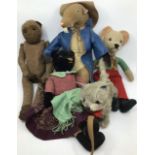 Bears: vintage bears along with a straw filled dog and monkey, also Gabrielle Designs Captain Beaky.
