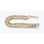 A 9ct gold bracelet comprising three rows of chain link, swivel clasp, unmarked assessed as 9ct