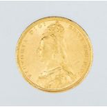 An 1890 Victoria "Jubilee bust" gold sovereign, London mint.