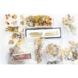 Costume jewellery - including gold plated chains, assorted earrings, brooches, bracelets, tie clips,