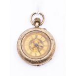An early 20th Century 9ct gold ladies open faced pocket watch, gold tone dial, Roman numeral