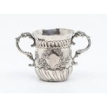 An Edwardian 930 standard silver miniature Porringer / loving cup, traditionally chased, imported by