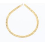 A 9ct gold brick link necklace, bark texture, width approx 8mm, length approx 16'', fold over clasp,