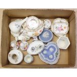 A collection of Royal Crown Derby Posie pattern including trinket dishes, vases, pin dishes, along