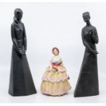 Two Royal Doulton figures Contemplation and Sympathy along with Royal Doulton lady figure Irene