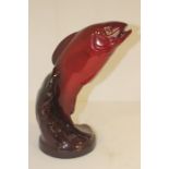 A Royal Doulton 'Flambe' trout figure, of jumping form, 31cm high