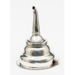 A George III silver wine funnel, the ogee form bowl with reeded flattened rim, floral pierced