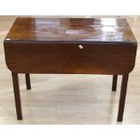 A 19th Century mahogany Pembroke table, fitted with a single drawer, rectangular tapered legs,