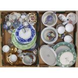 Two boxes of mixed china including Continental, Gladstone, Japanese, 1950's tea set, cake stands,