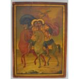 Greek Icon dated  1875 Orthodox Byzantine hand painted and signed of two saints on horseback, with