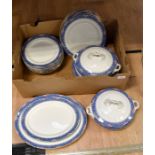 A Whieldon ware Runton part dinner service, includes; a pair of tureens, six dinner plates, six