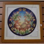 Two modern watercolours, one of a Moorcroft design, 40 x 40cm, signed Philip Gibson lr, plus a