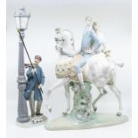 Two Lladro figures of a Spanish couple, just married, on horse and an Edwardian lamp lighter