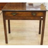 A George III fruitwood elm side table, circa 1770, fitted with a single drawer, raised on square