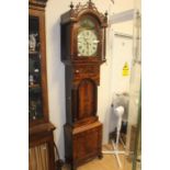 A 19th Century mahogany eight day longcase clock, circa 1850, arched top hood, white painted dial
