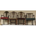 Four various chairs, comprising a George III mahogany camel-back open armchair, a George III oak