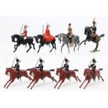 Britains: A collection of eight various horseback military figures, unboxed, repainted.