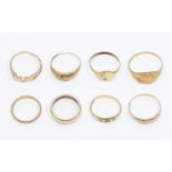 Eight 9ct gold rings, two gem set, total gross weight approx 17.7gms the rings are the following