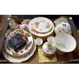 A collection of Royal Crown Derby Posie pattern china tea wares, along with an Aynsley vase