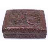 A nineteenth century cinnabar box and cover, carved rectangular outline C R No apparent flaws or