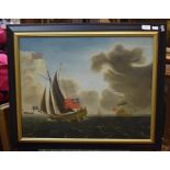 19th Century, English School, naive oil on board of a naval scene, unsigned, 50 x 60cm, in modern