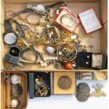A collection of assorted jewellery, including various fashion watches, napkin rings, brooches, cameo